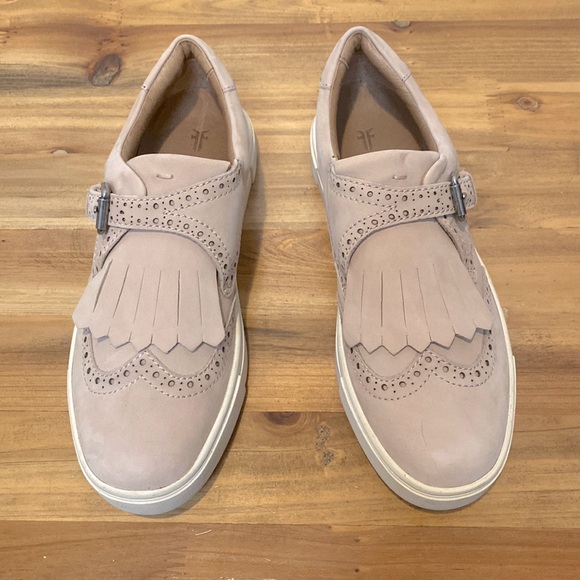 NWOT Frye Gemma Kiltie Nubuck Suede Monk Strap Sneakers in Baby Pink - Picture 2 of 11
